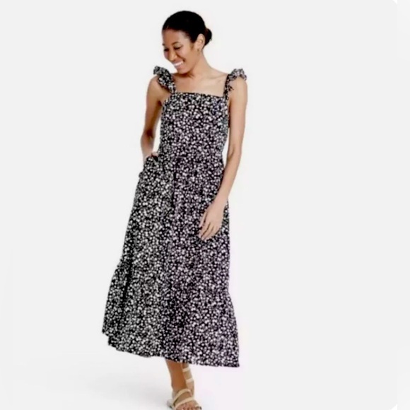 RIXO X TARGET Floral Ruffle Strap Maxi Dress Black & White Sz 14 Pockets NWT - Picture 1 of 9